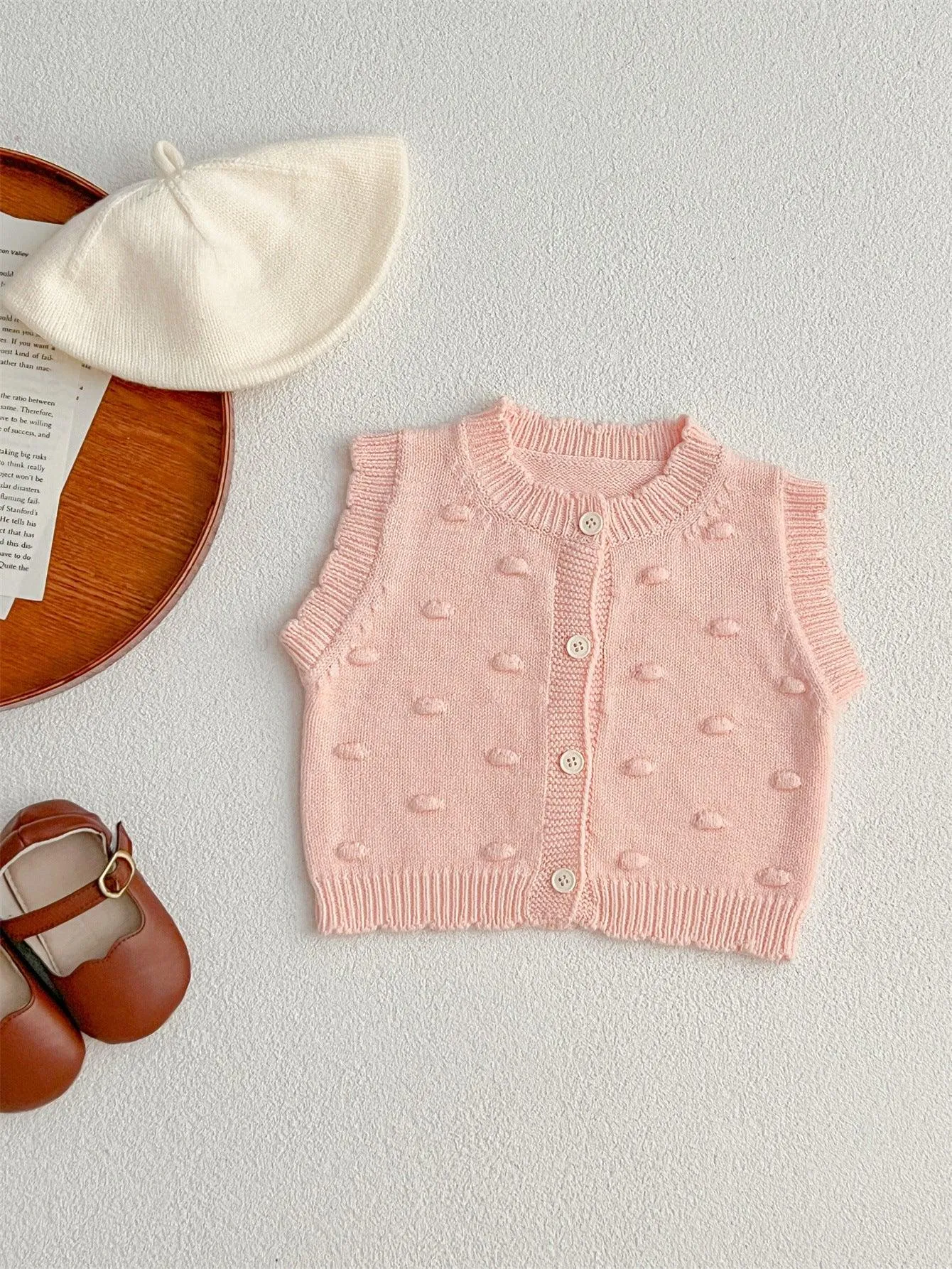 Adorable Infant Baby Girls Bubble Knitted Sleeveless Single Breasted Sweater Vest