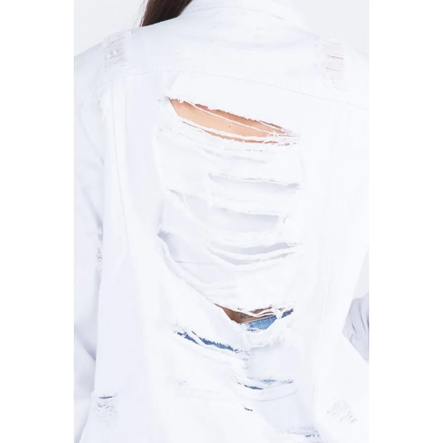 American Bazi Distressed Back Button Down Denim Jacket