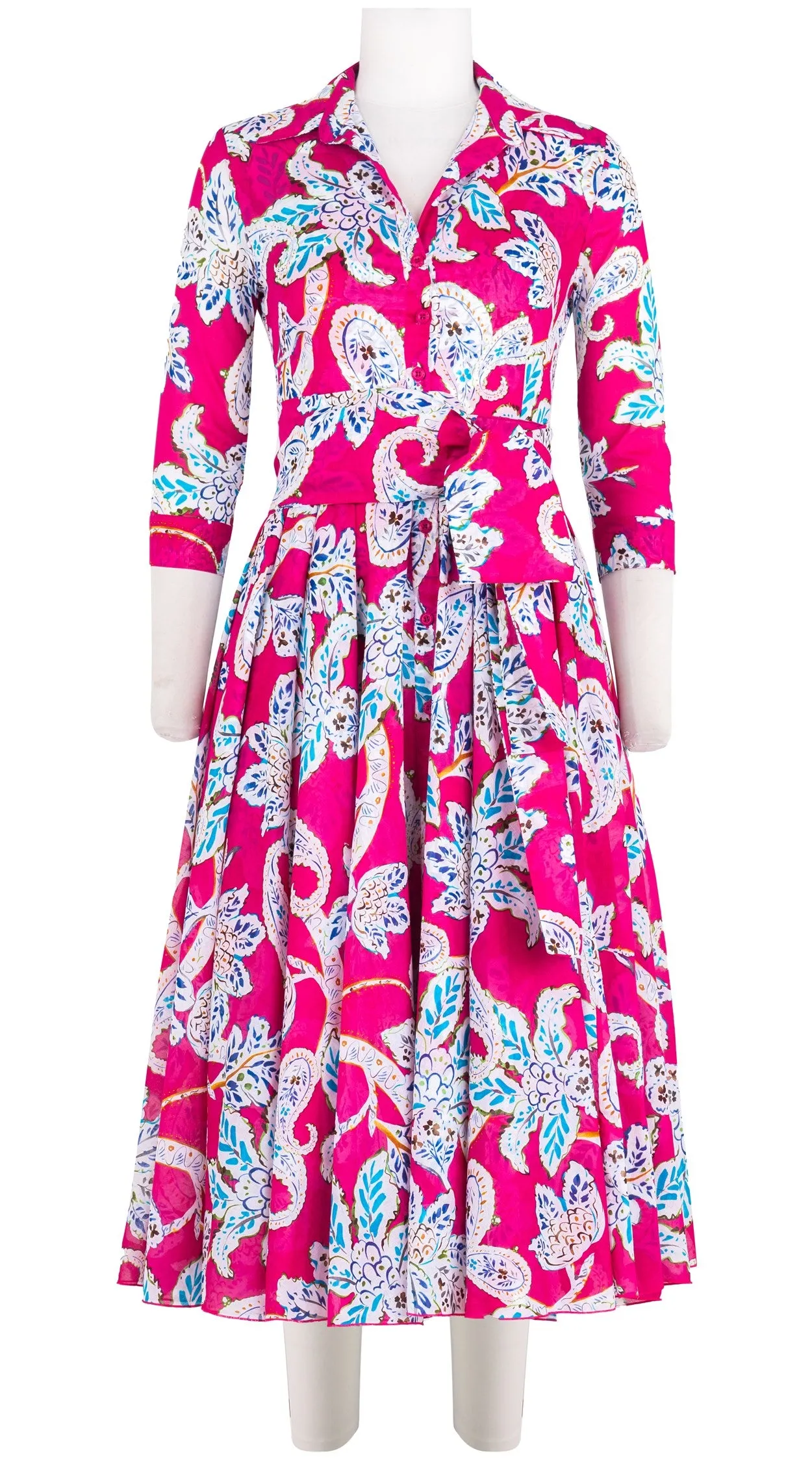 Aster Dress Shirt Collar 3/4 Sleeve Midi Length Cotton Musola (Marseille Paisley Big)