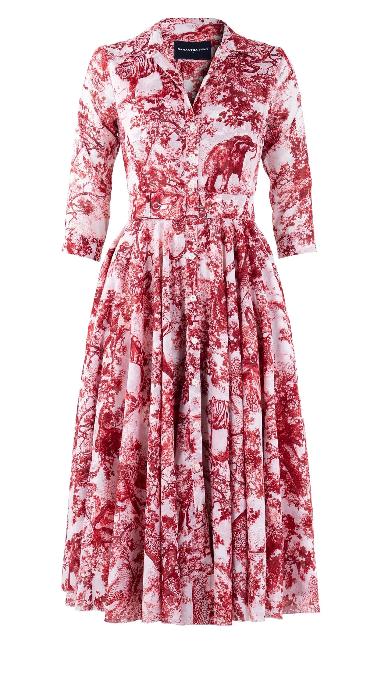 Aster Dress Shirt Collar 3/4 Sleeve Midi Length Cotton Musola (Safari Toile White)
