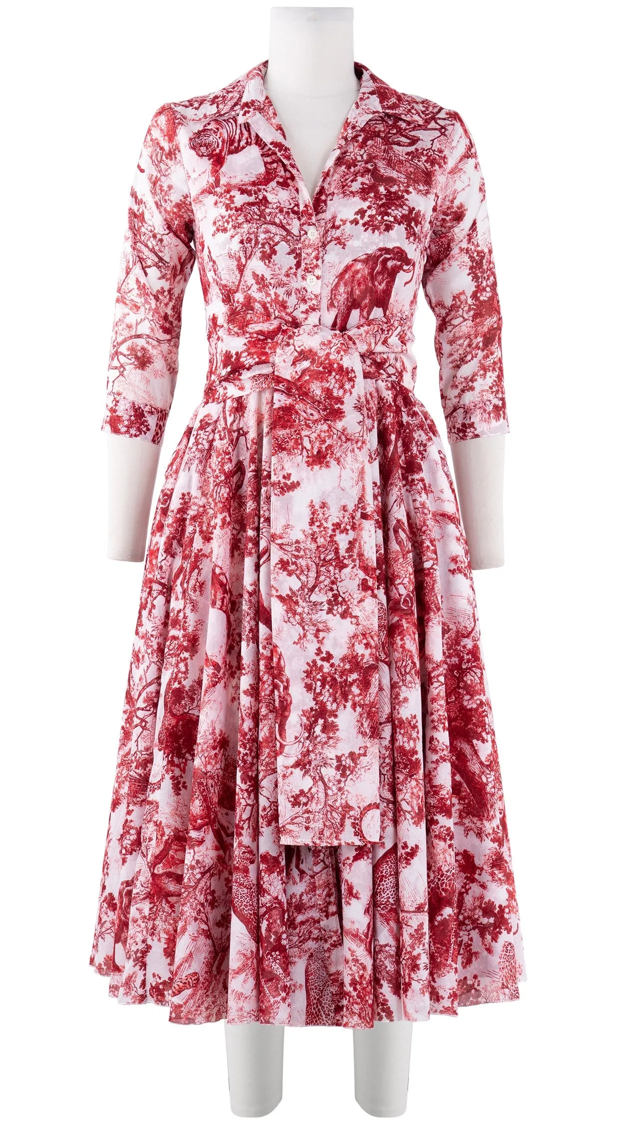 Aster Dress Shirt Collar 3/4 Sleeve Midi Length Cotton Musola (Safari Toile White)