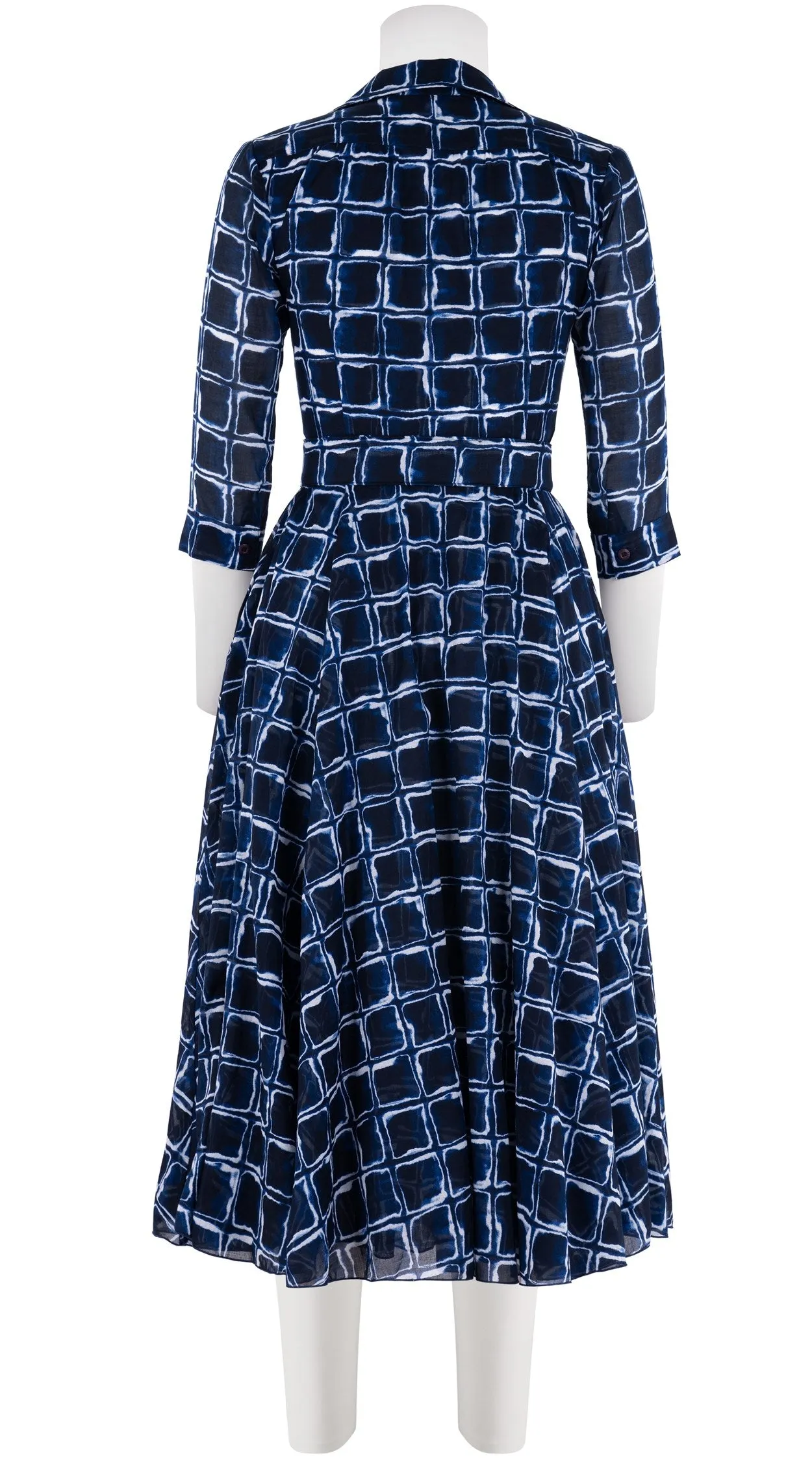 Aster Dress Shirt Collar 3/4 Sleeve Midi Length Cotton Musola (Shibori Square)