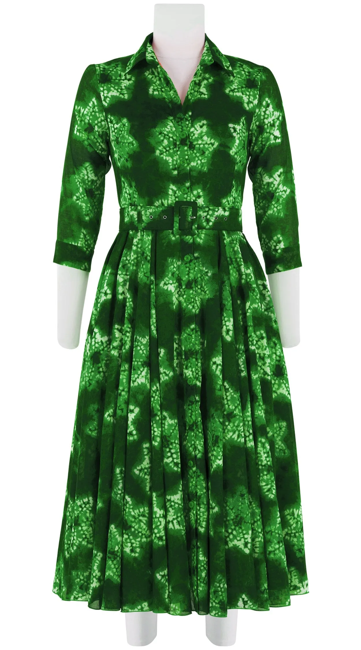 Aster Dress Shirt Collar 3/4 Sleeve Midi Length Cotton Musola (Shibori Star)