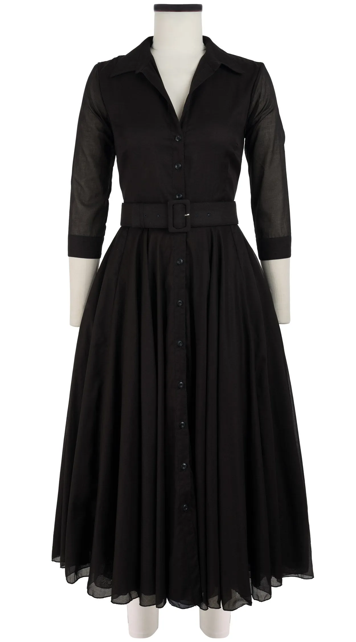 Aster Dress Shirt Collar 3/4 Sleeve Midi Length Cotton Musola (Solid)