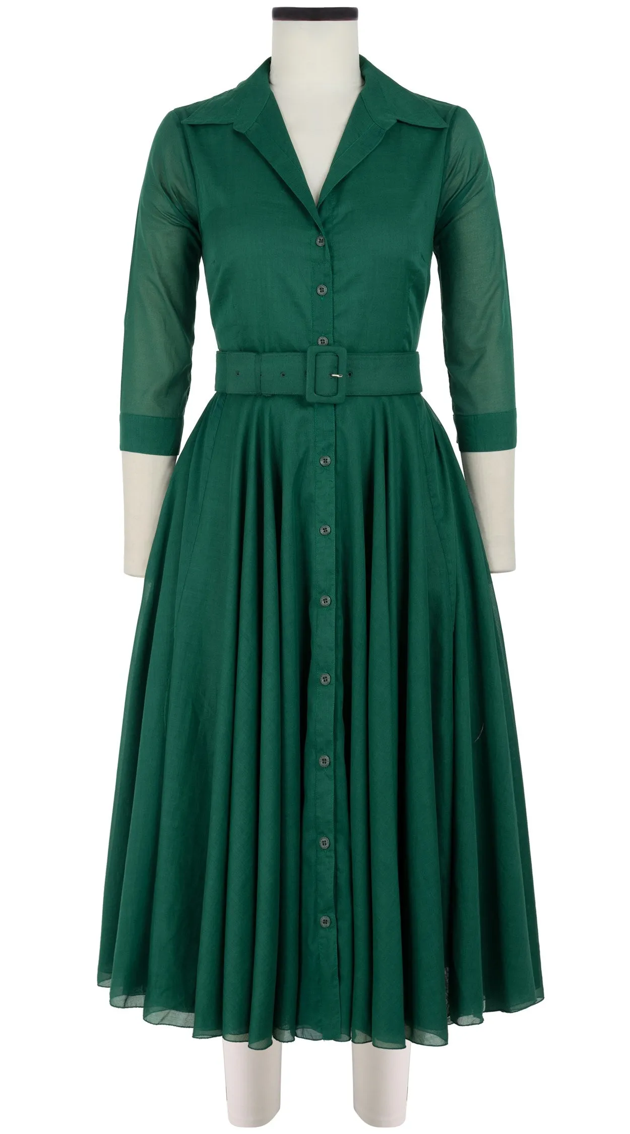 Aster Dress Shirt Collar 3/4 Sleeve Midi Length Cotton Musola (Solid)