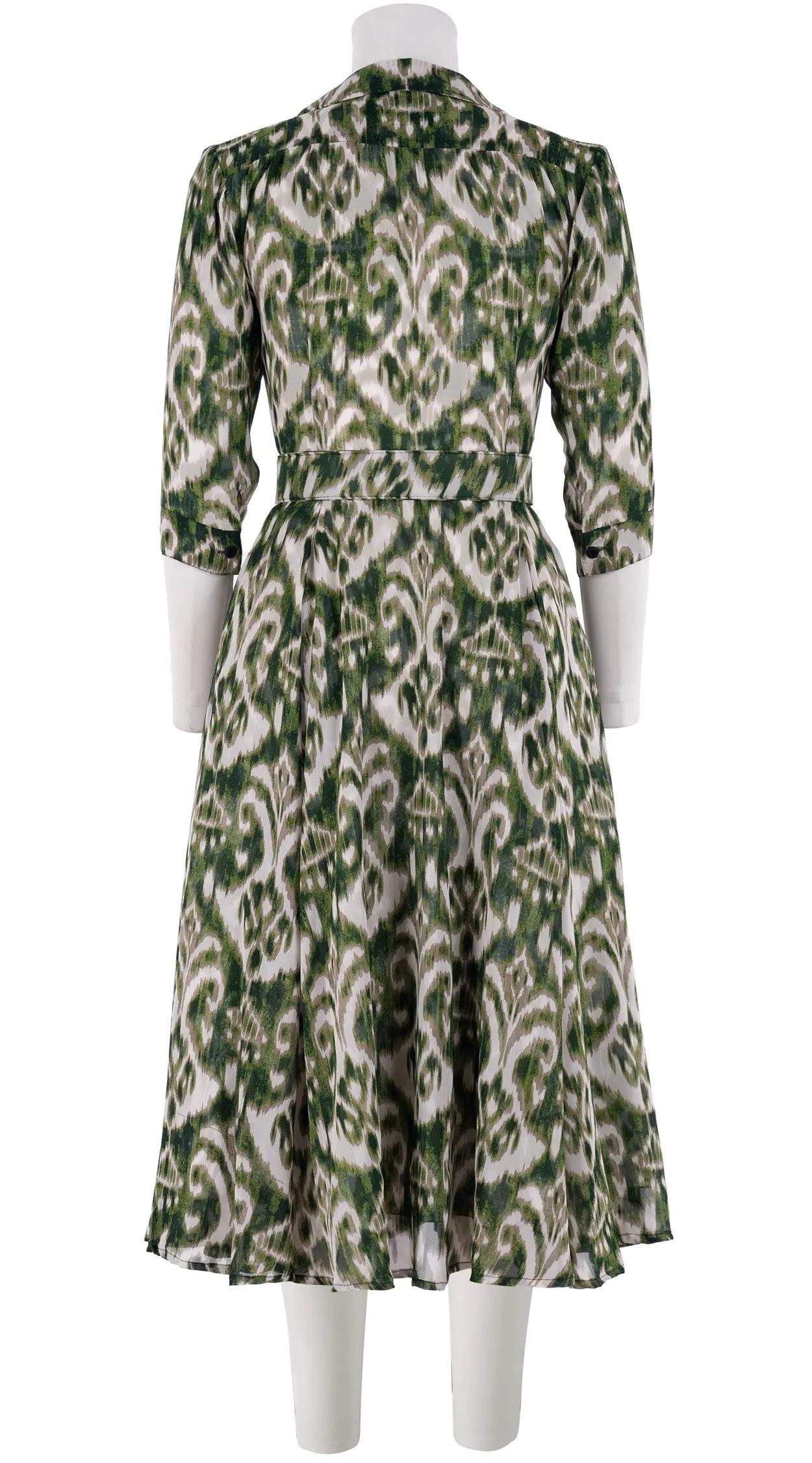 Aster Dress Shirt Collar 3/4 Sleeve Midi Length Silk GGT (Ikat Marine)