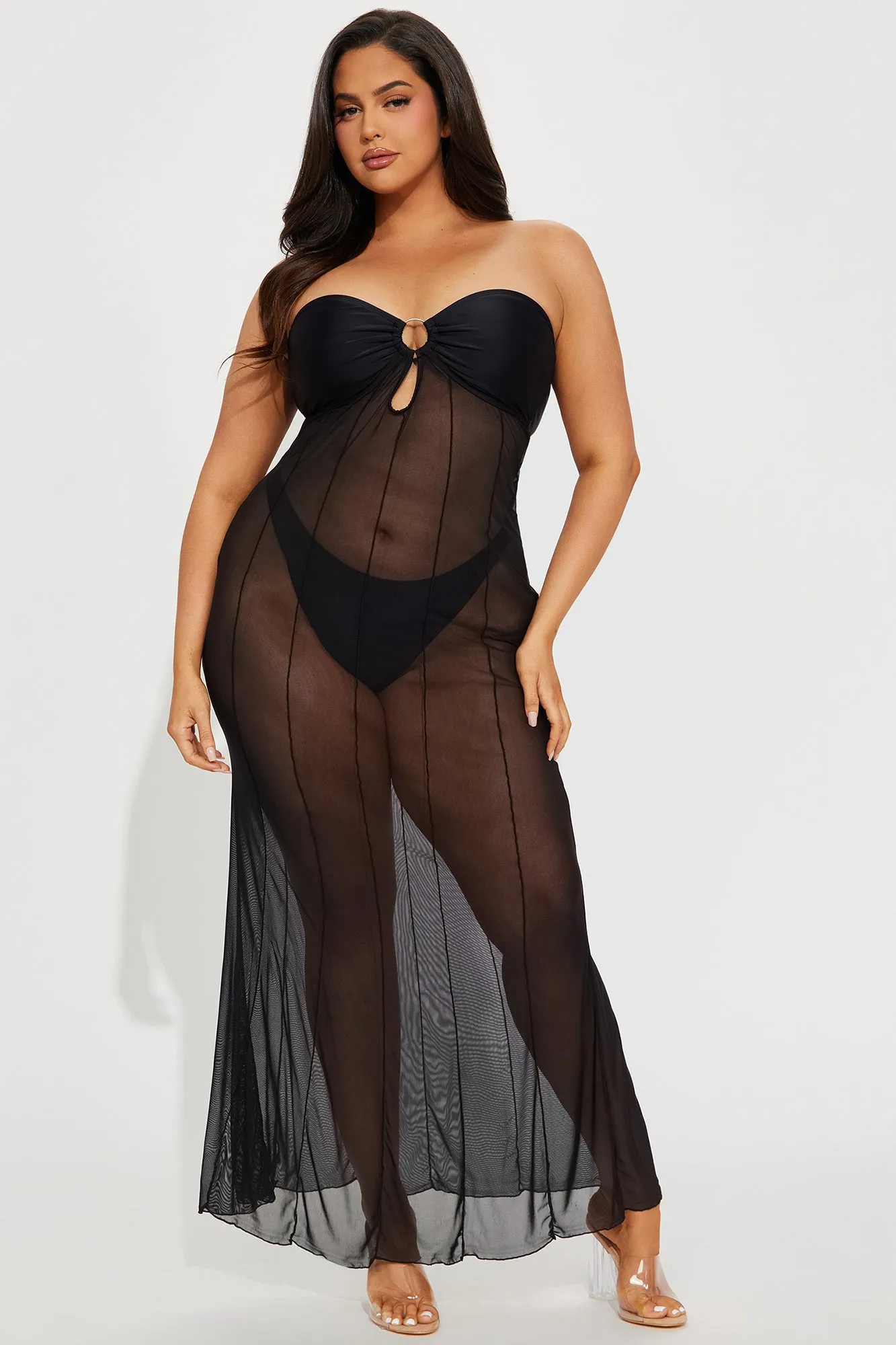 Avalon 2 Piece Mesh Cover Up Maxi Dress Set - Black