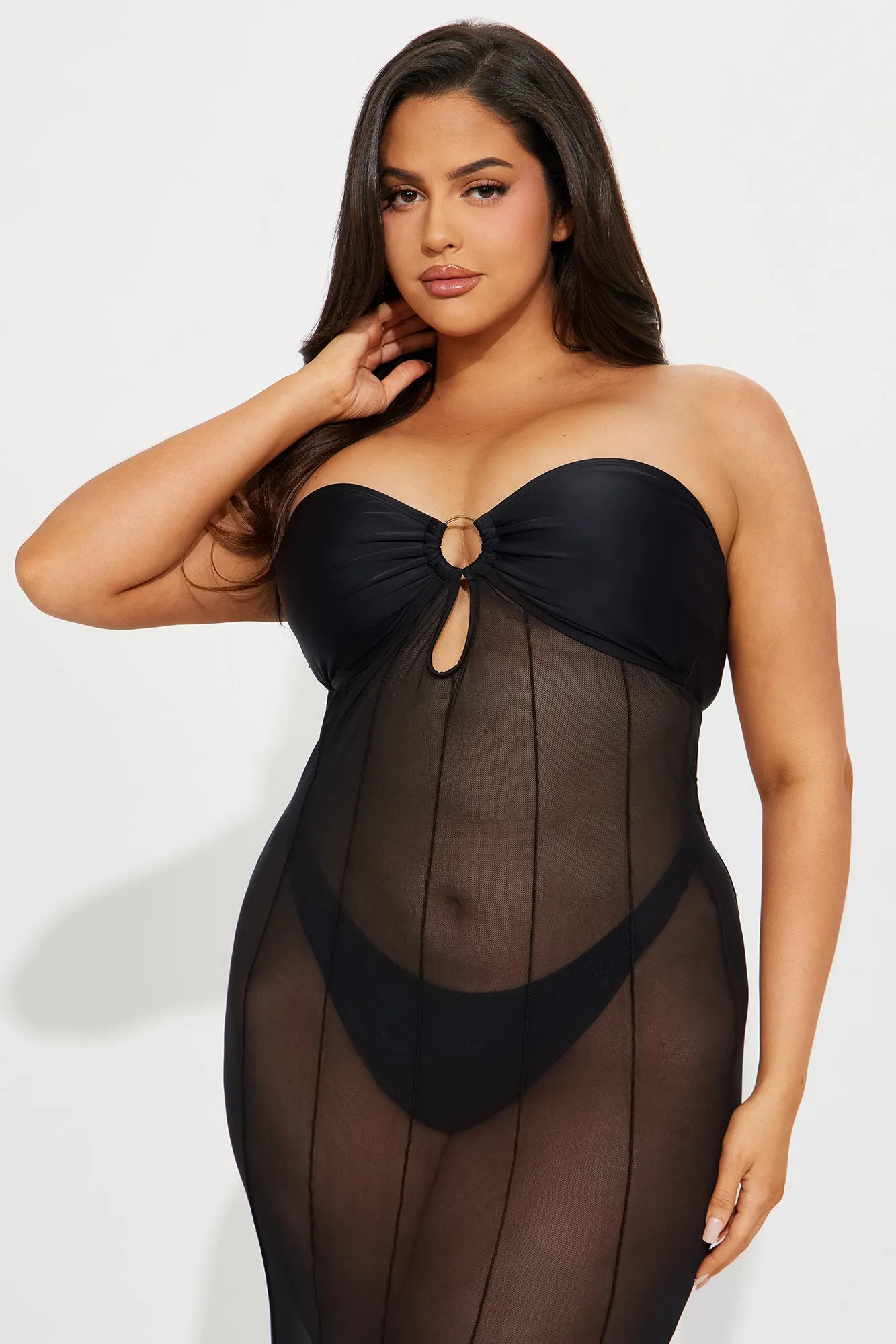 Avalon 2 Piece Mesh Cover Up Maxi Dress Set - Black