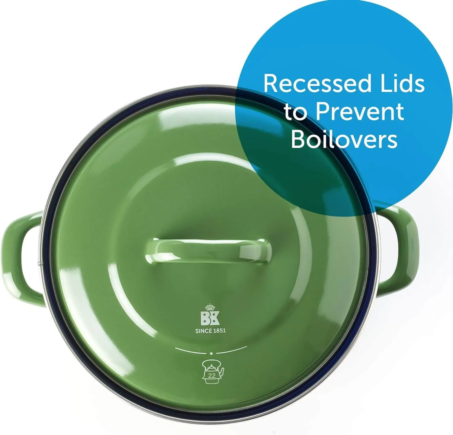 BK Indigo Heritage Round Dutch Oven - 26cm, 5.2L, German Enamelled Casserole Dish with Lid - Green