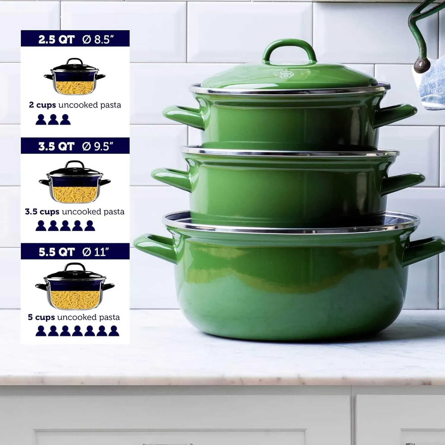 BK Indigo Heritage Round Dutch Oven - 26cm, 5.2L, German Enamelled Casserole Dish with Lid - Green