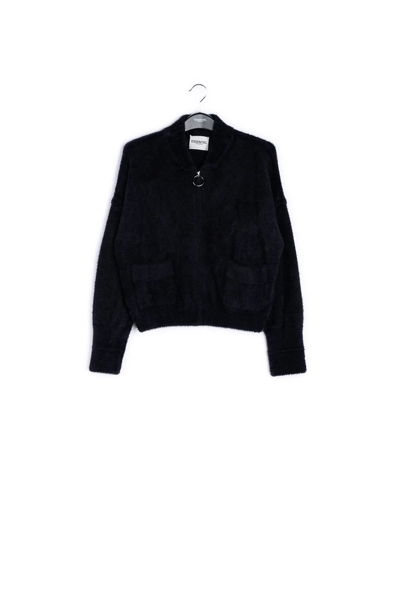 Black knitted cardigan with zipper