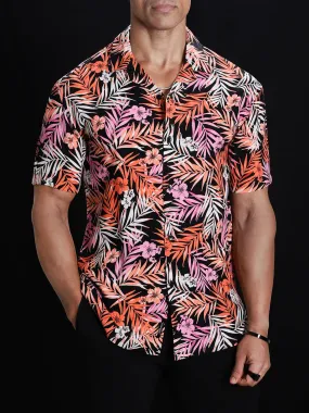 Black Orange Leaf Print Resort Shirt