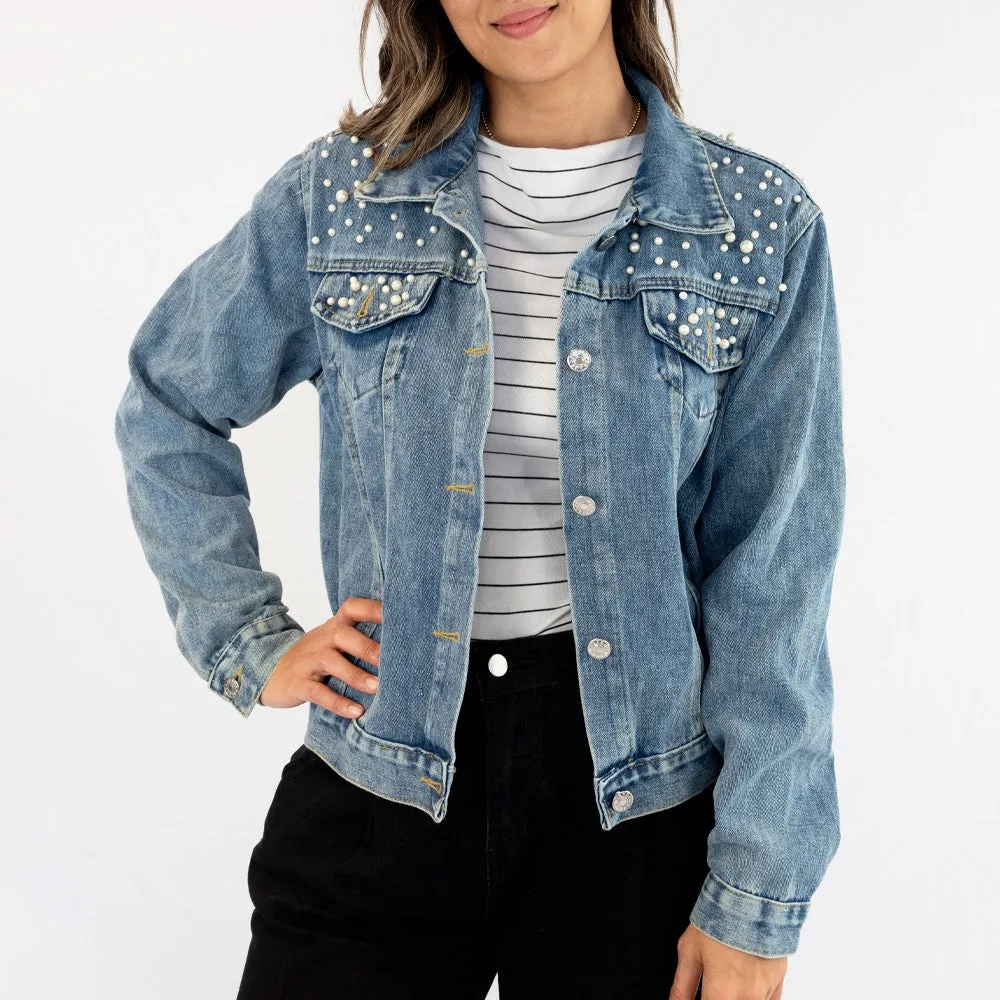 (Black Pearl) Till Death Patch  Pearl Denim Jacket