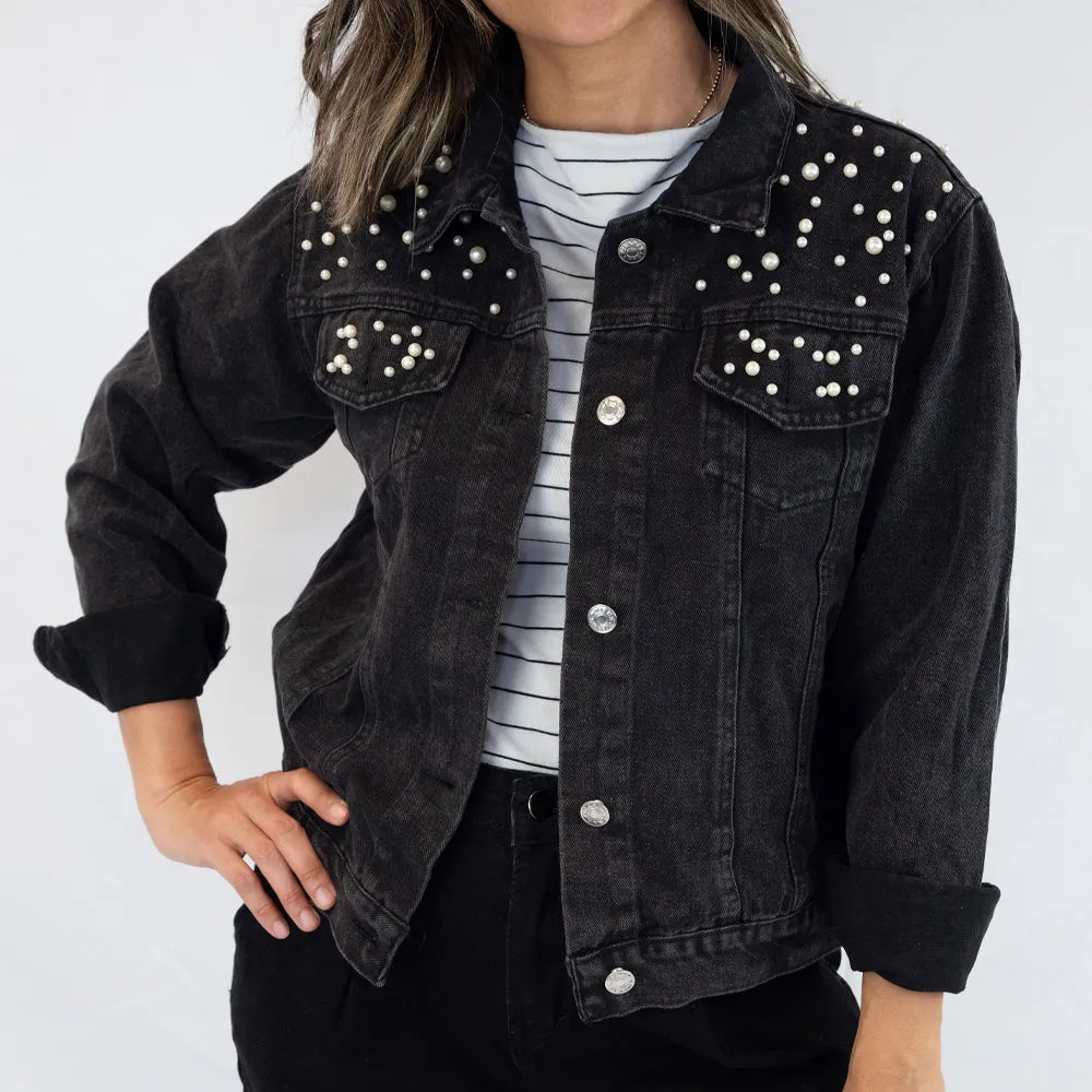 (Black Pearl) Till Death Patch  Pearl Denim Jacket