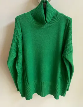 Cable Detail Cowl Neck Jumper - Green