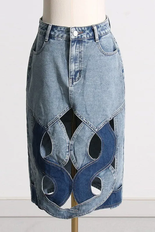 Clarice Cutout Denim Midi Skirt