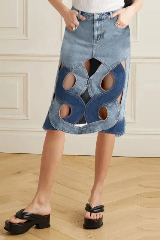 Clarice Cutout Denim Midi Skirt