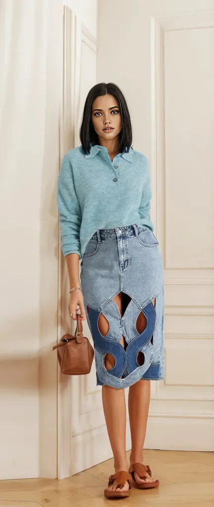 Clarice Cutout Denim Midi Skirt