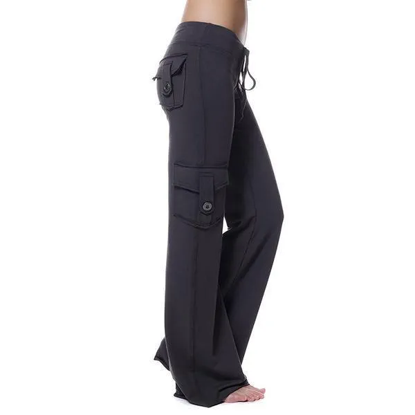 FashionSierra - Women's mid rise elestic waist cargo yoga pants with pockets