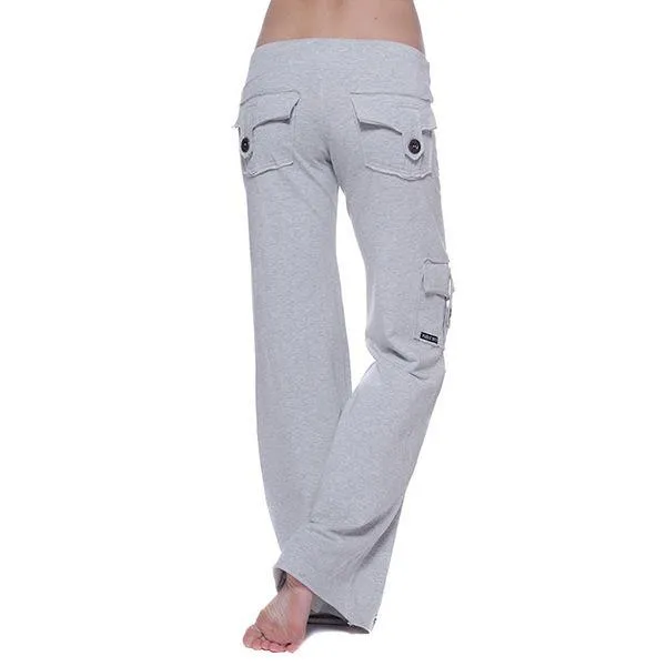 FashionSierra - Women's mid rise elestic waist cargo yoga pants with pockets