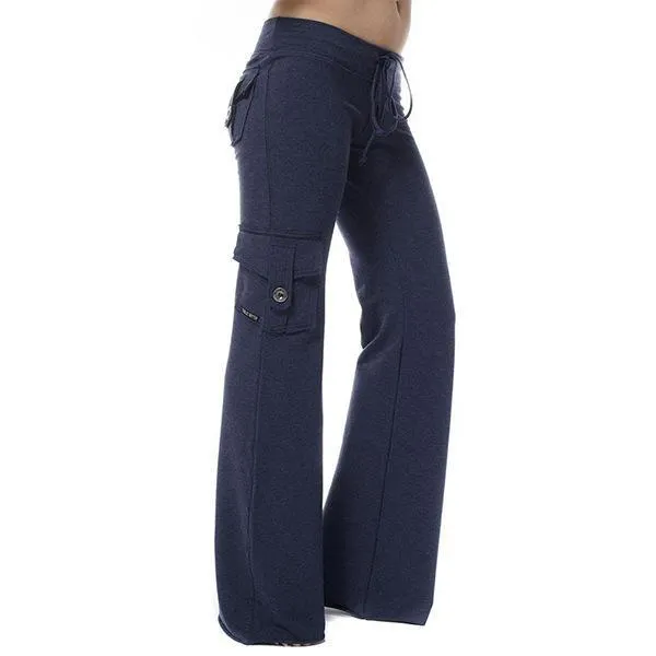 FashionSierra - Women's mid rise elestic waist cargo yoga pants with pockets