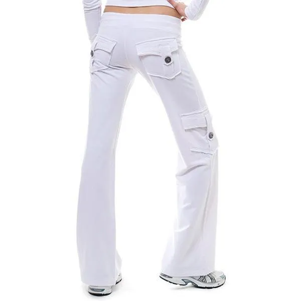 FashionSierra - Women's mid rise elestic waist cargo yoga pants with pockets