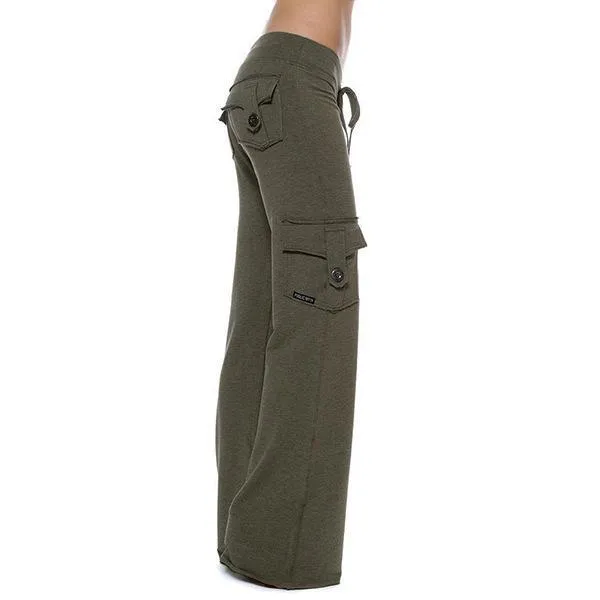 FashionSierra - Women's mid rise elestic waist cargo yoga pants with pockets