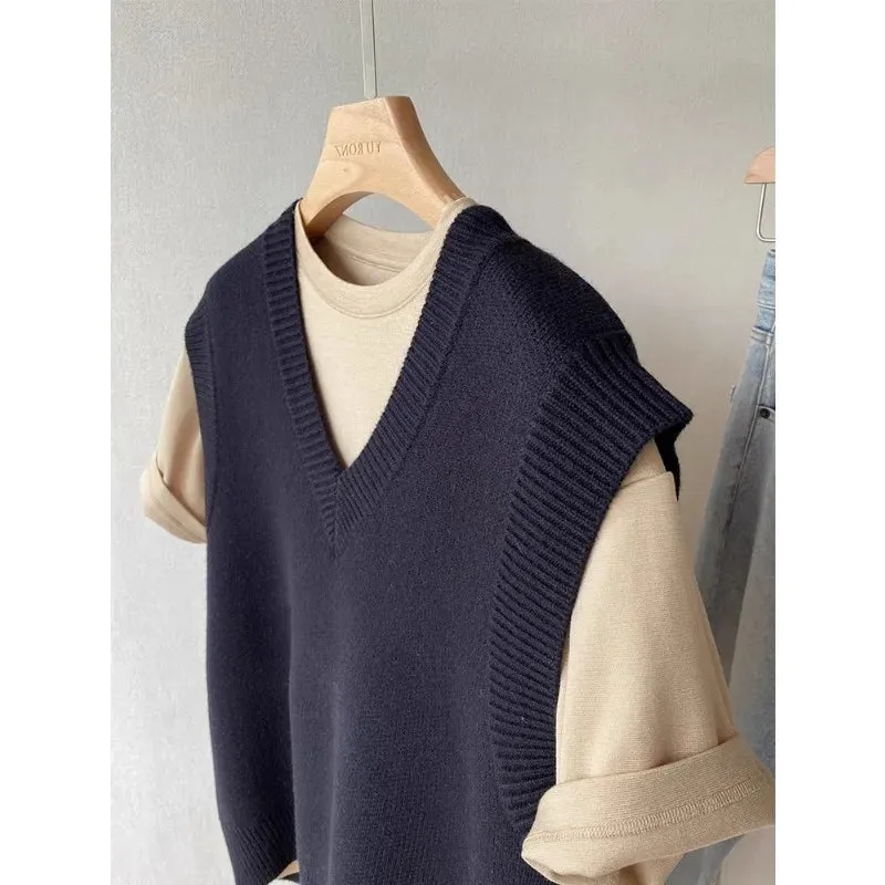 High Quality Acrylic Black and White Patchwork Knitted Sweater Vests for Men and Women Autumn New V-neck Sleeveless Men's Vest