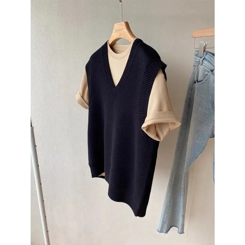 High Quality Acrylic Black and White Patchwork Knitted Sweater Vests for Men and Women Autumn New V-neck Sleeveless Men's Vest
