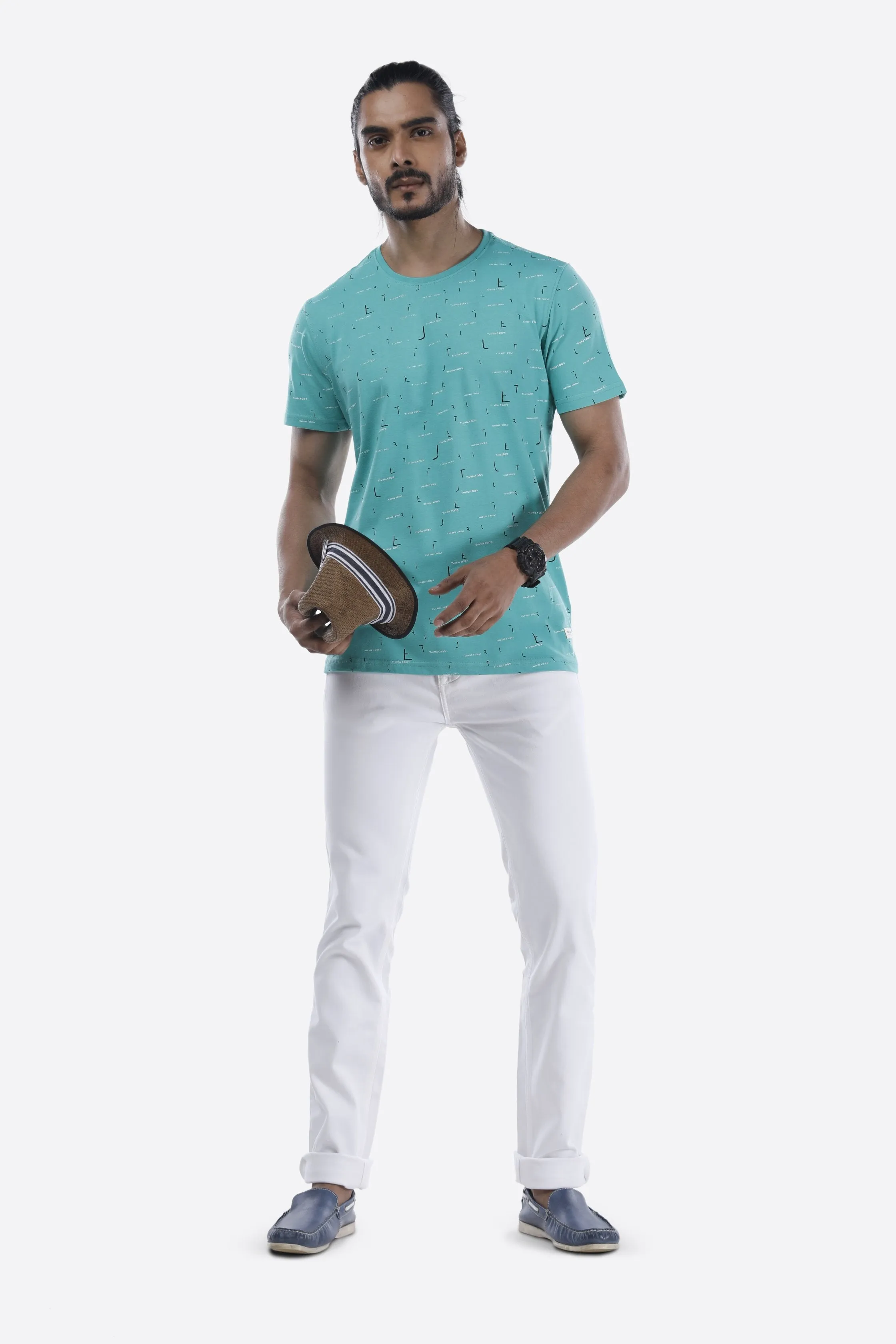 Knitted Expandable Narrow Fit White Causal Men Denim