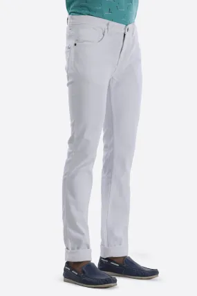 Knitted Expandable Narrow Fit White Causal Men Denim
