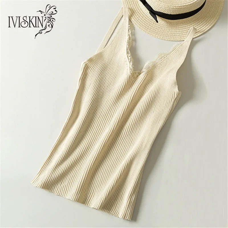 Lace Knitted Sexy V-neck Vest Cotton Tank Top (Free Shipping)