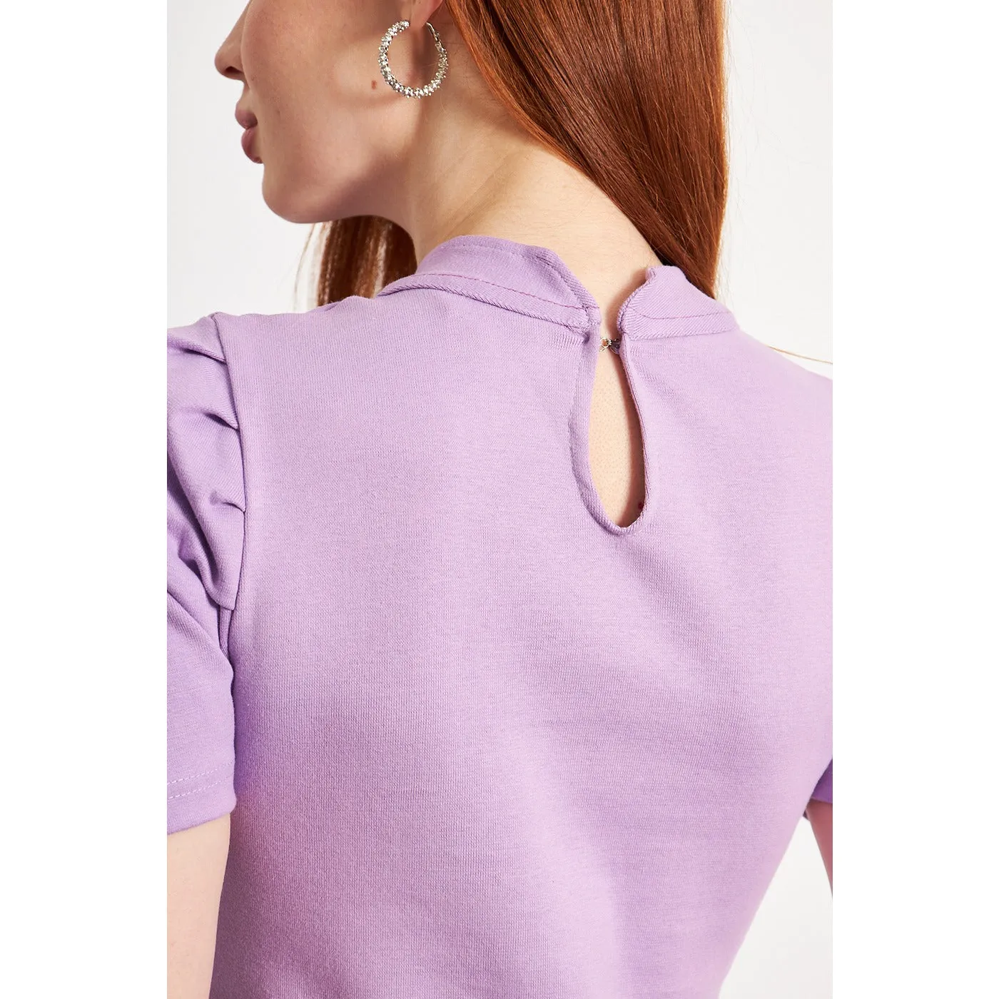 Lilac Puff Sleeves Knit Top