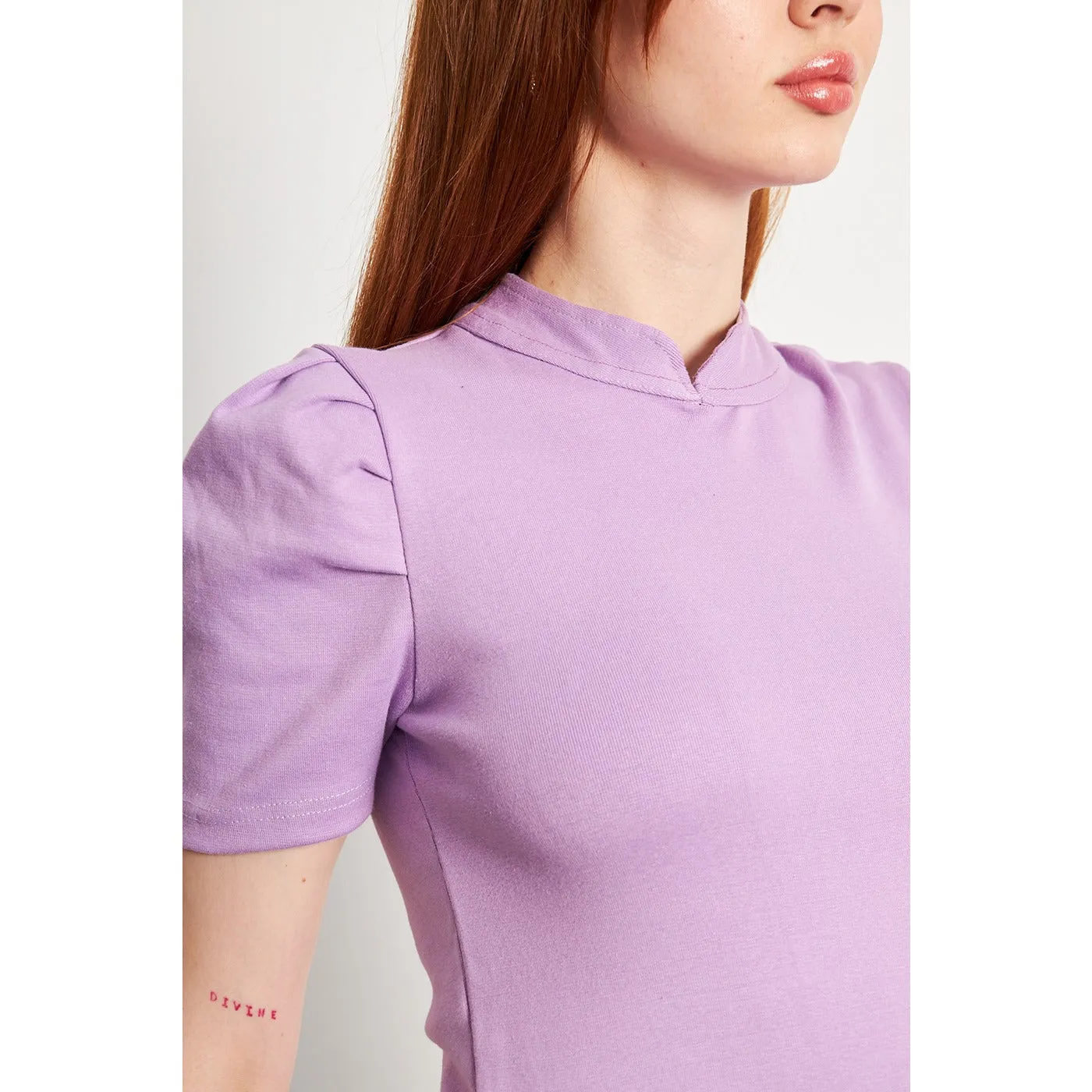 Lilac Puff Sleeves Knit Top