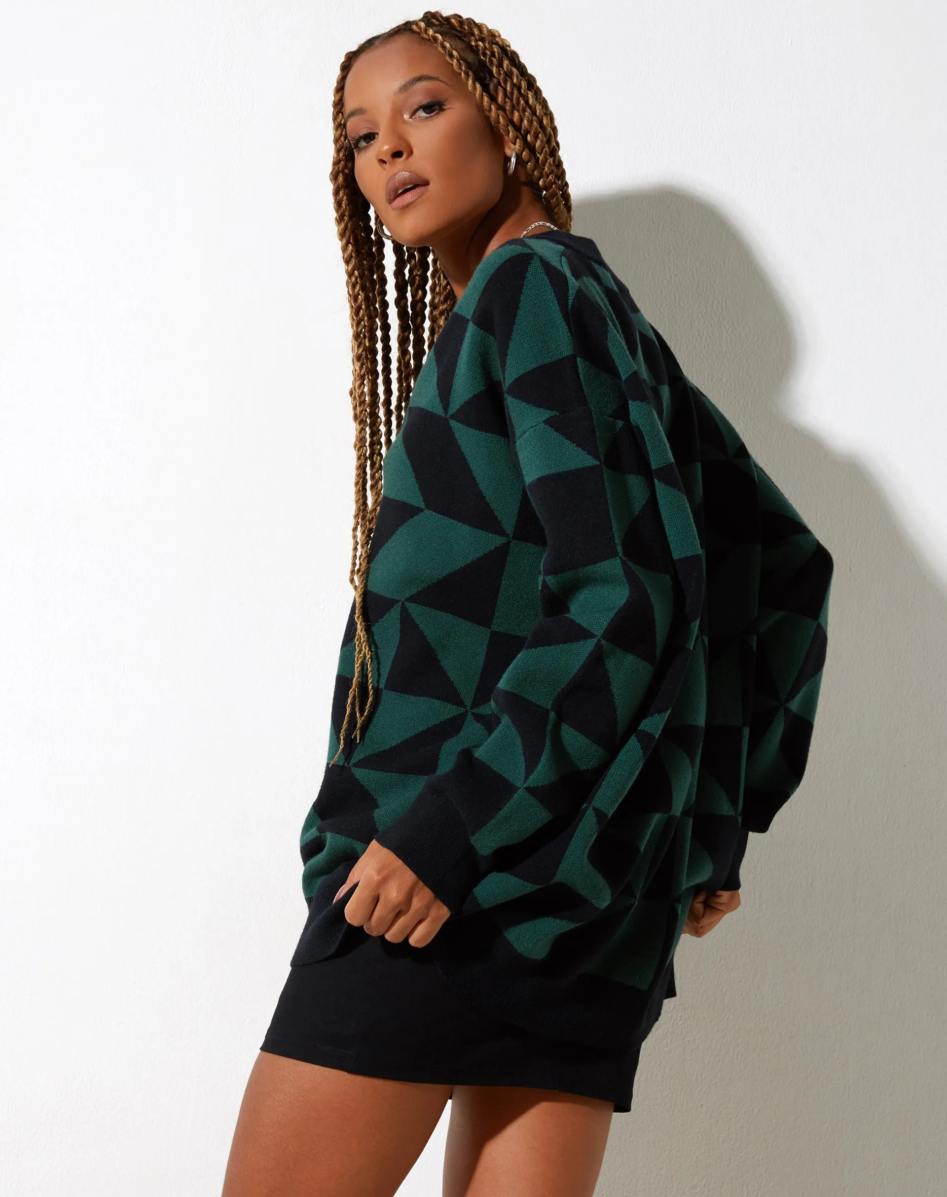 Lulees Jumper in Large Geo Black and Green