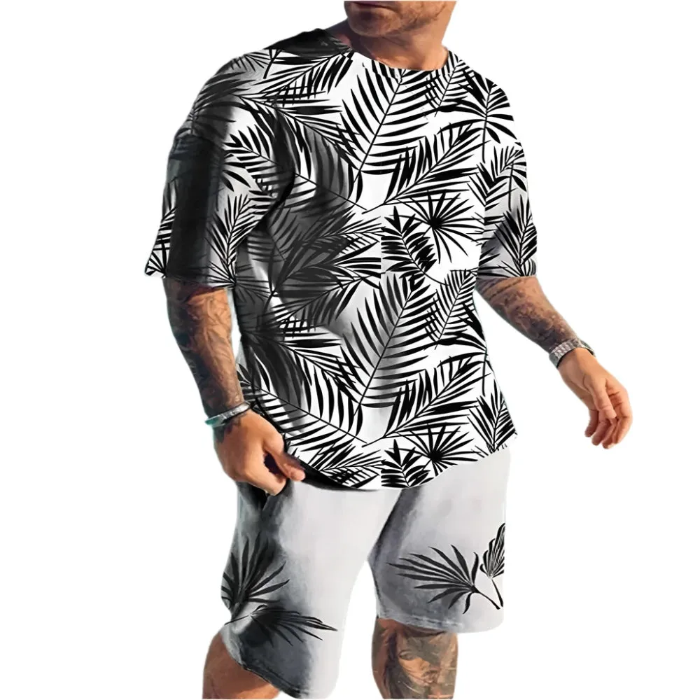 Men's 3D Print Oversized T-Shirt & Shorts Set - Fashion Sportswear, Short Sleeve Top & Pants Two-Piece Outfit