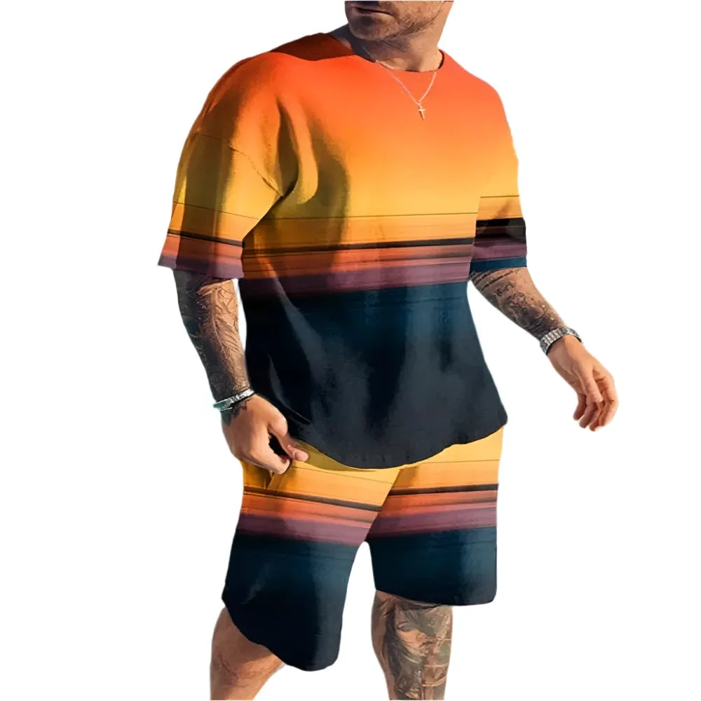 Men's 3D Print Oversized T-Shirt & Shorts Set - Fashion Sportswear, Short Sleeve Top & Pants Two-Piece Outfit