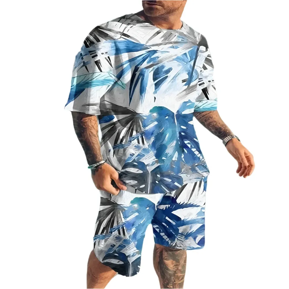 Men's 3D Print Oversized T-Shirt & Shorts Set - Fashion Sportswear, Short Sleeve Top & Pants Two-Piece Outfit