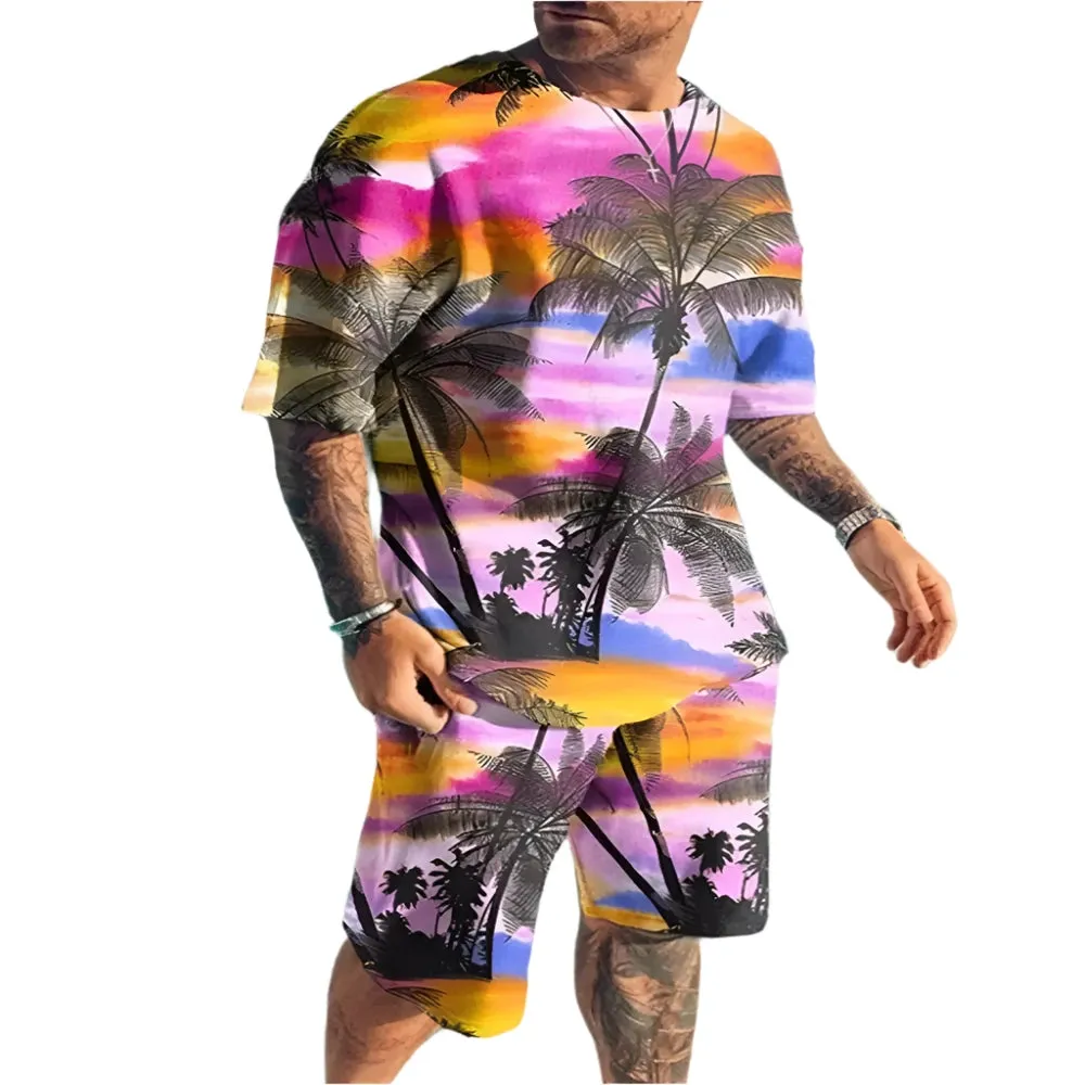 Men's 3D Print Oversized T-Shirt & Shorts Set - Fashion Sportswear, Short Sleeve Top & Pants Two-Piece Outfit