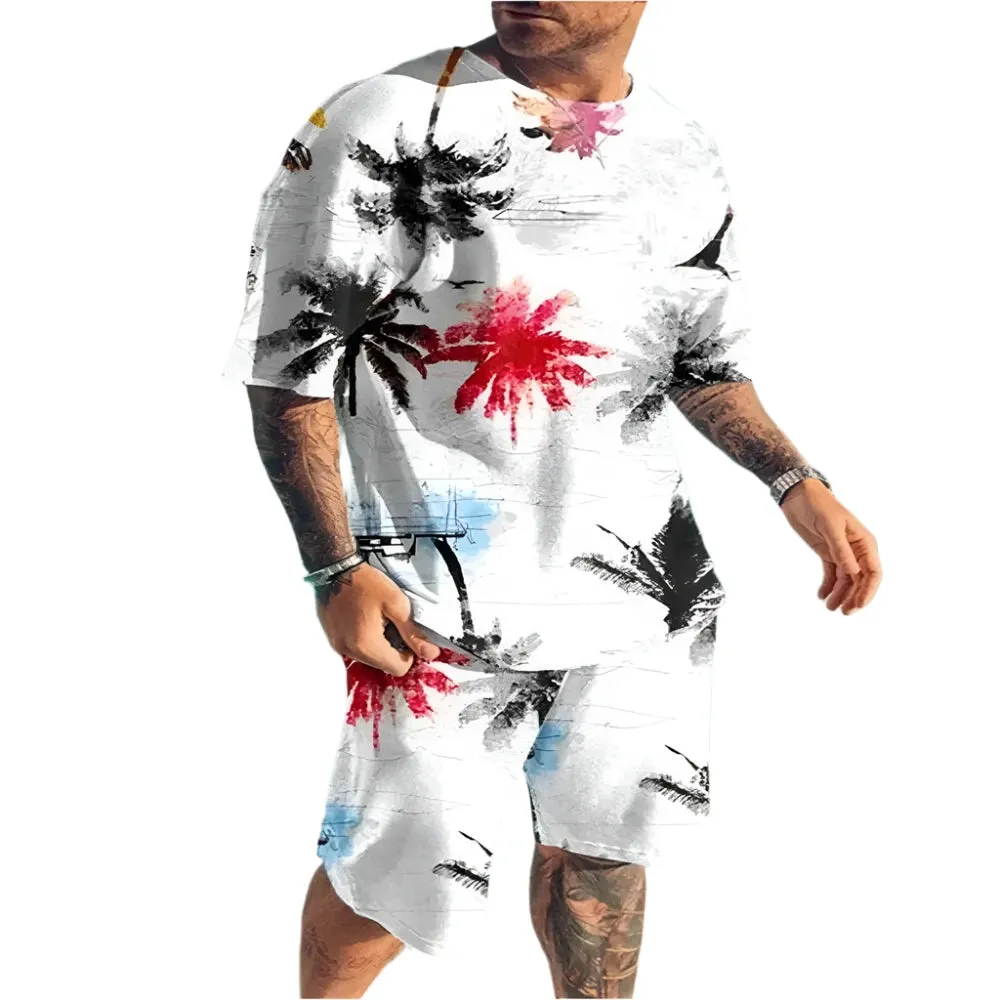 Men's 3D Print Oversized T-Shirt & Shorts Set - Fashion Sportswear, Short Sleeve Top & Pants Two-Piece Outfit