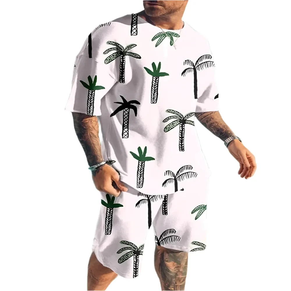 Men's 3D Print Oversized T-Shirt & Shorts Set - Fashion Sportswear, Short Sleeve Top & Pants Two-Piece Outfit