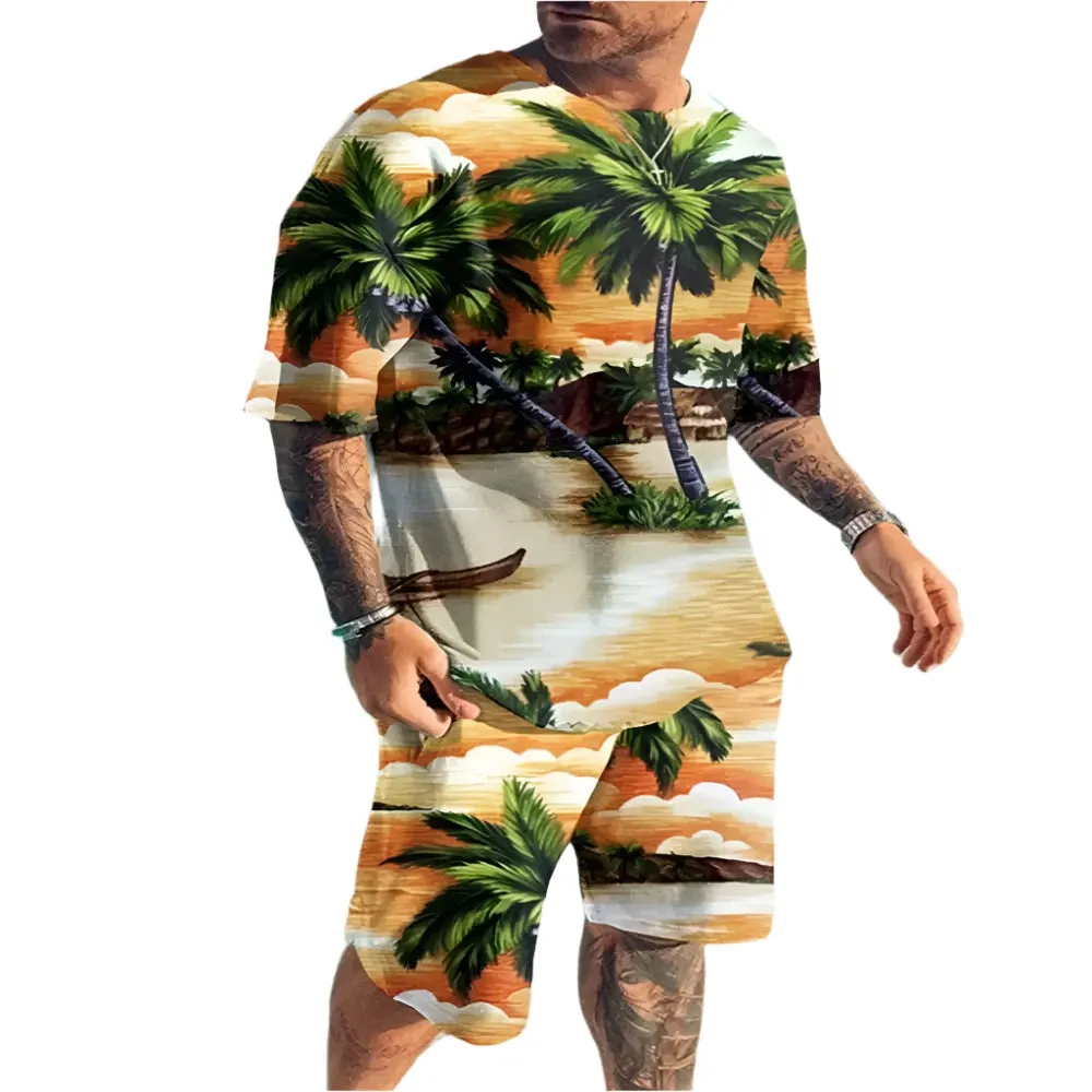 Men's 3D Print Oversized T-Shirt & Shorts Set - Fashion Sportswear, Short Sleeve Top & Pants Two-Piece Outfit