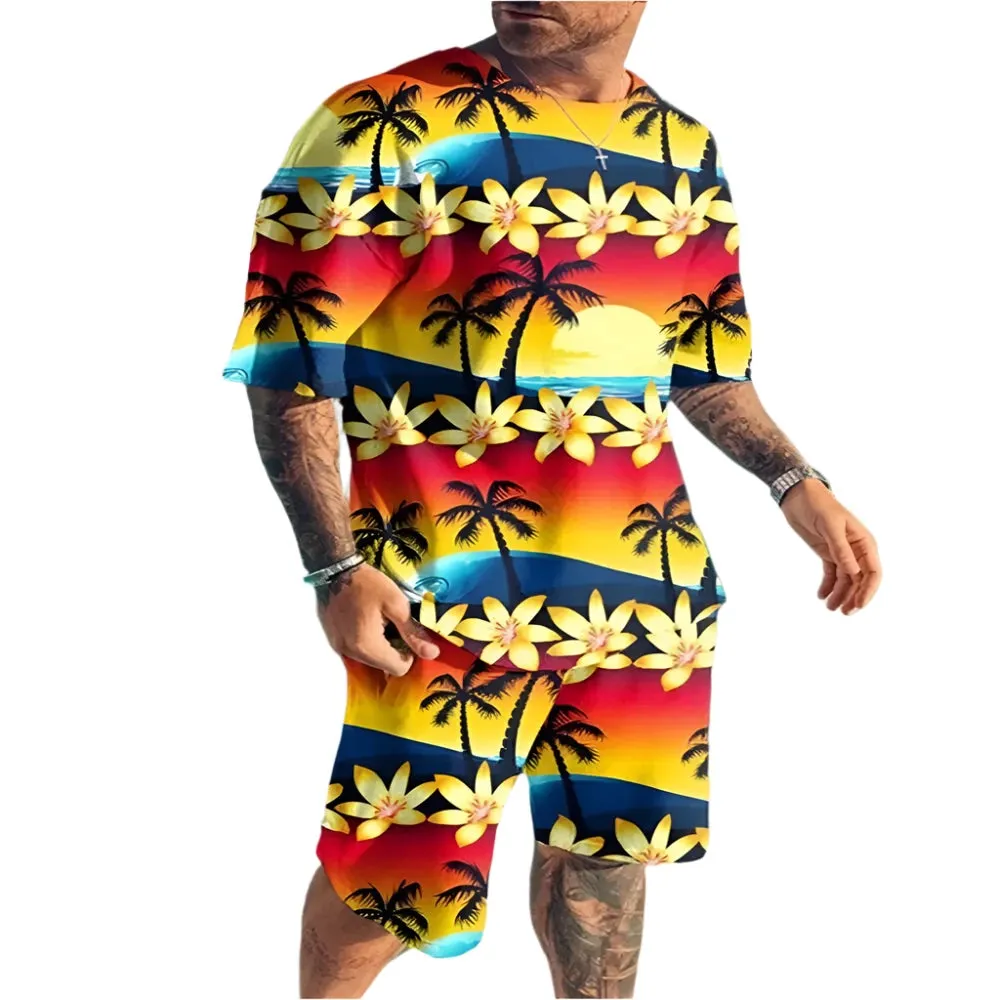 Men's 3D Print Oversized T-Shirt & Shorts Set - Fashion Sportswear, Short Sleeve Top & Pants Two-Piece Outfit
