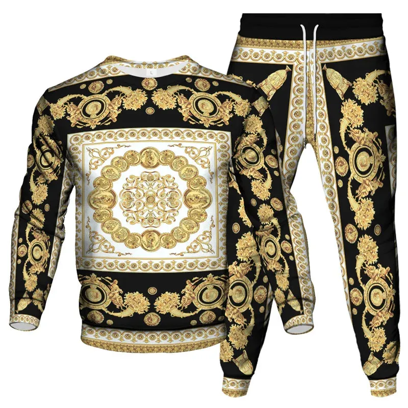 Men's & Women's Vintage Baroque Tracksuit Set – Luxury 2-Piece Jogging Pants & Sweatshirt Streetwear