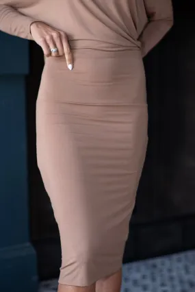 MODAL PENCIL SLIM SKIRT (CAMEL)