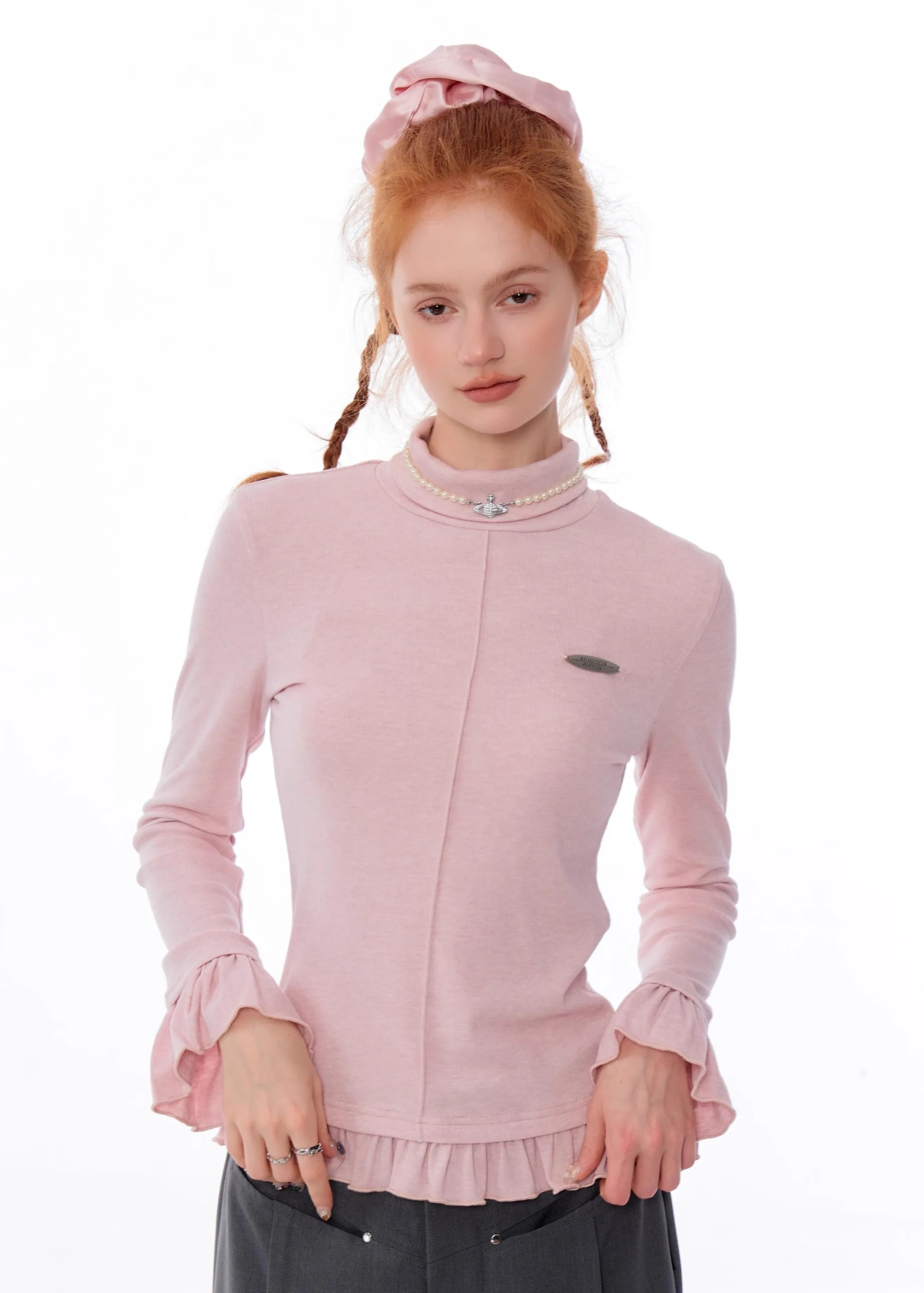 Ruffle Trim Turtleneck Top