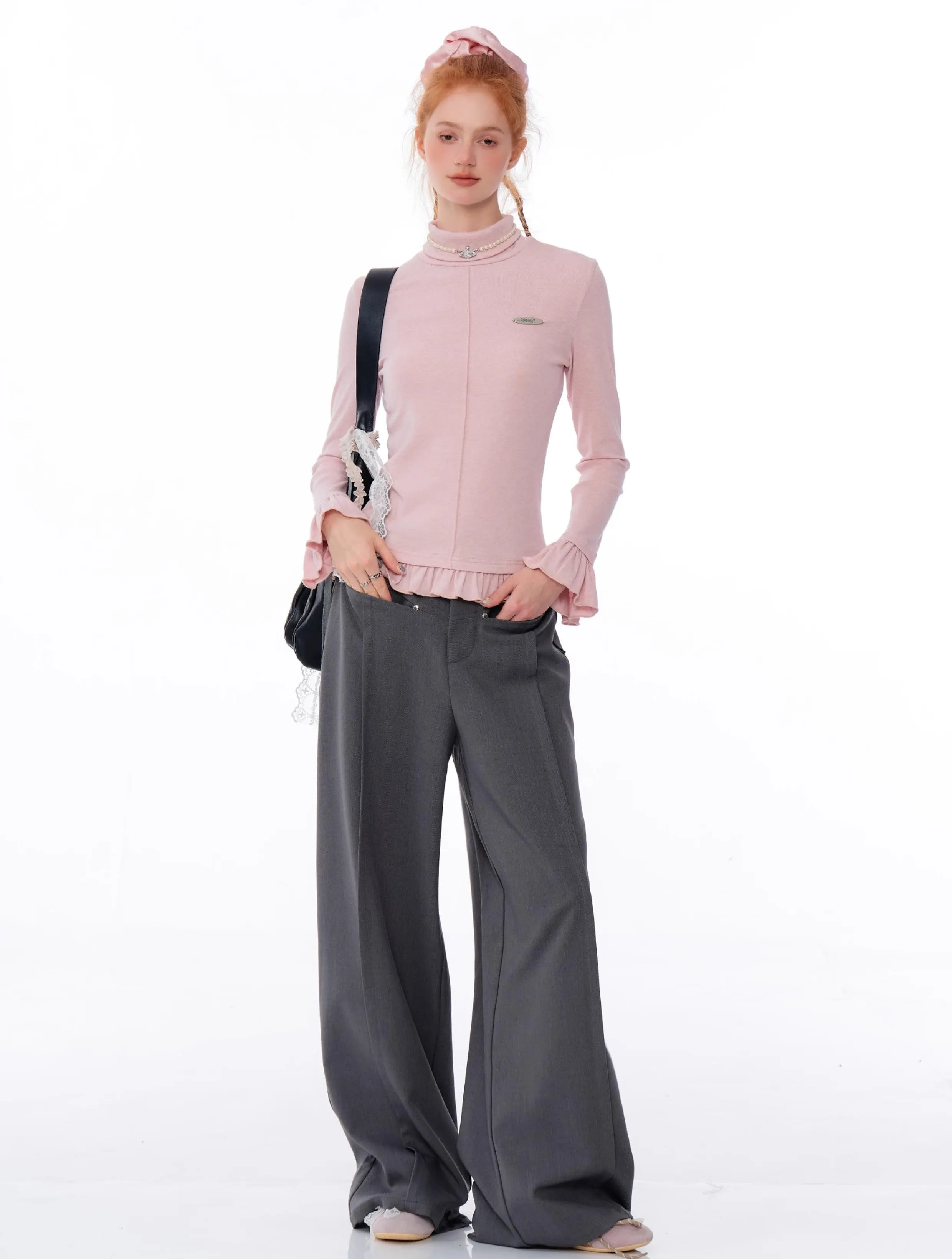 Ruffle Trim Turtleneck Top