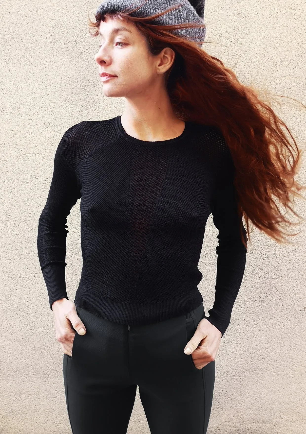 SWEATER LONG SLEEVE - KNIT TRANSPARENT black