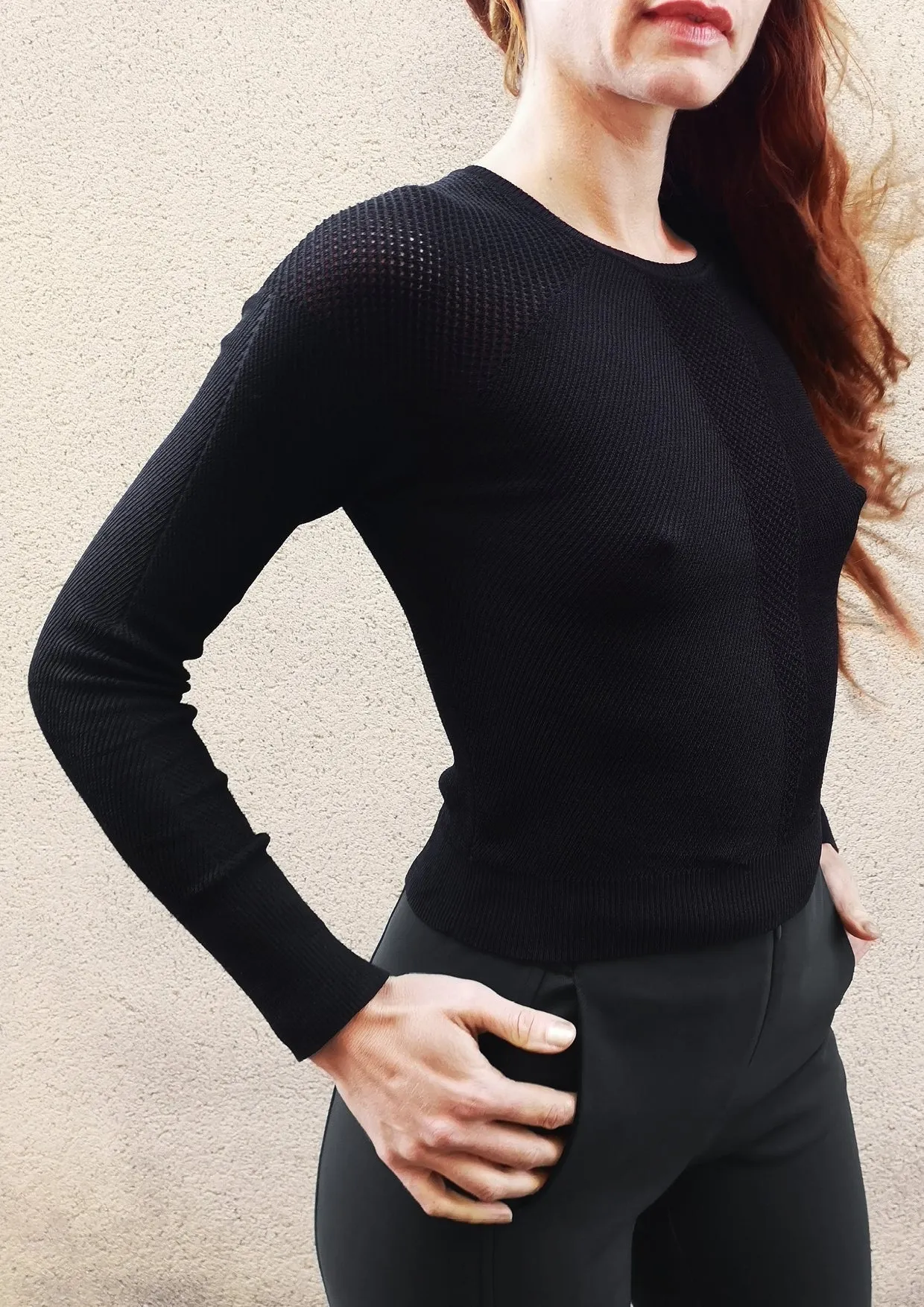 SWEATER LONG SLEEVE - KNIT TRANSPARENT black