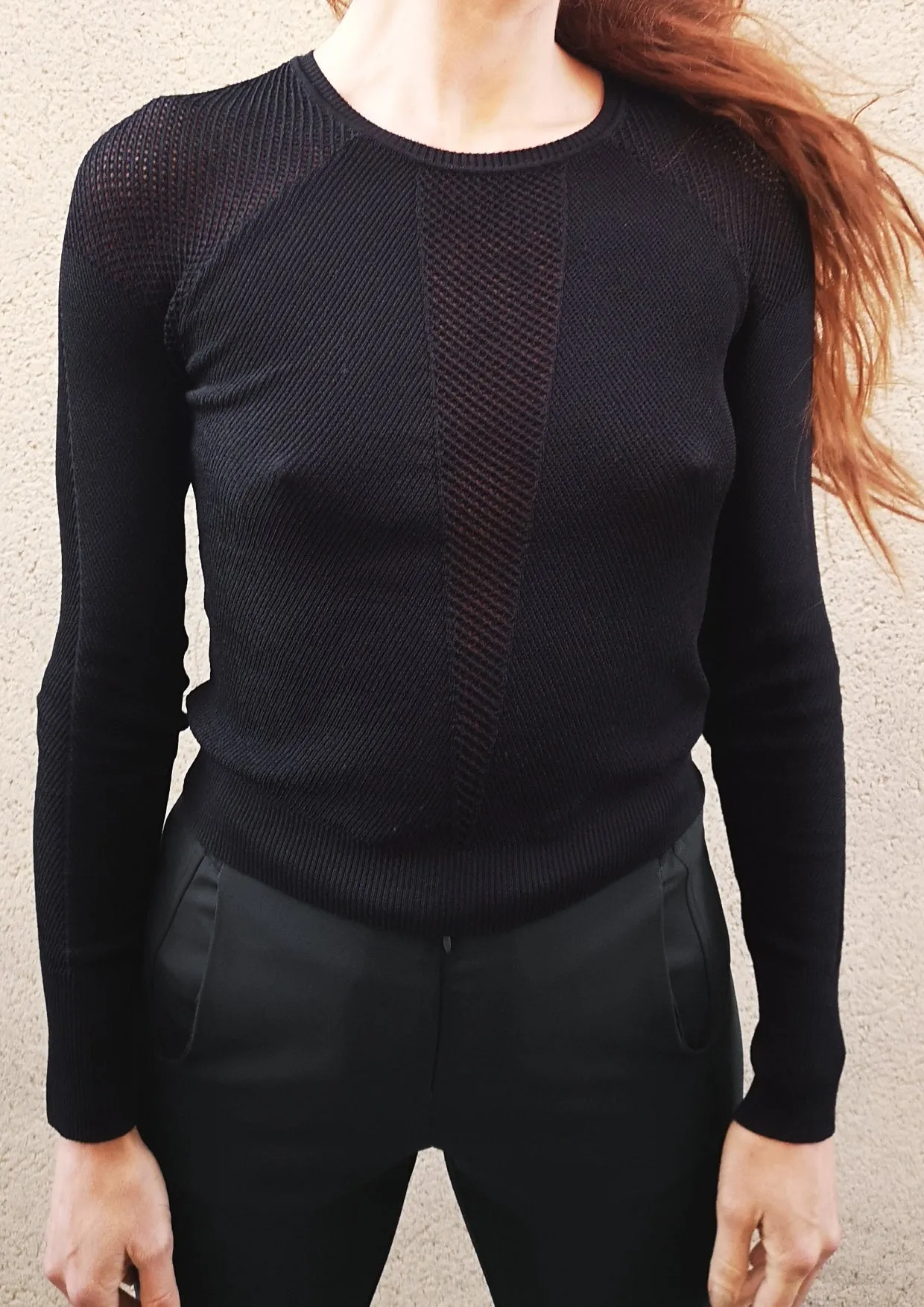 SWEATER LONG SLEEVE - KNIT TRANSPARENT black